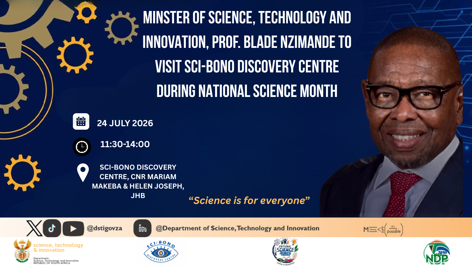 MINISTER NZIMANDE TO VISIT SCI-BONO DISCOVERY CENTRE